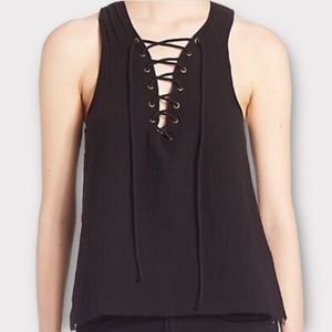 ROI Anthropologie Women’s Top XS Lace Up Sleeveless 100% Cotton Casual